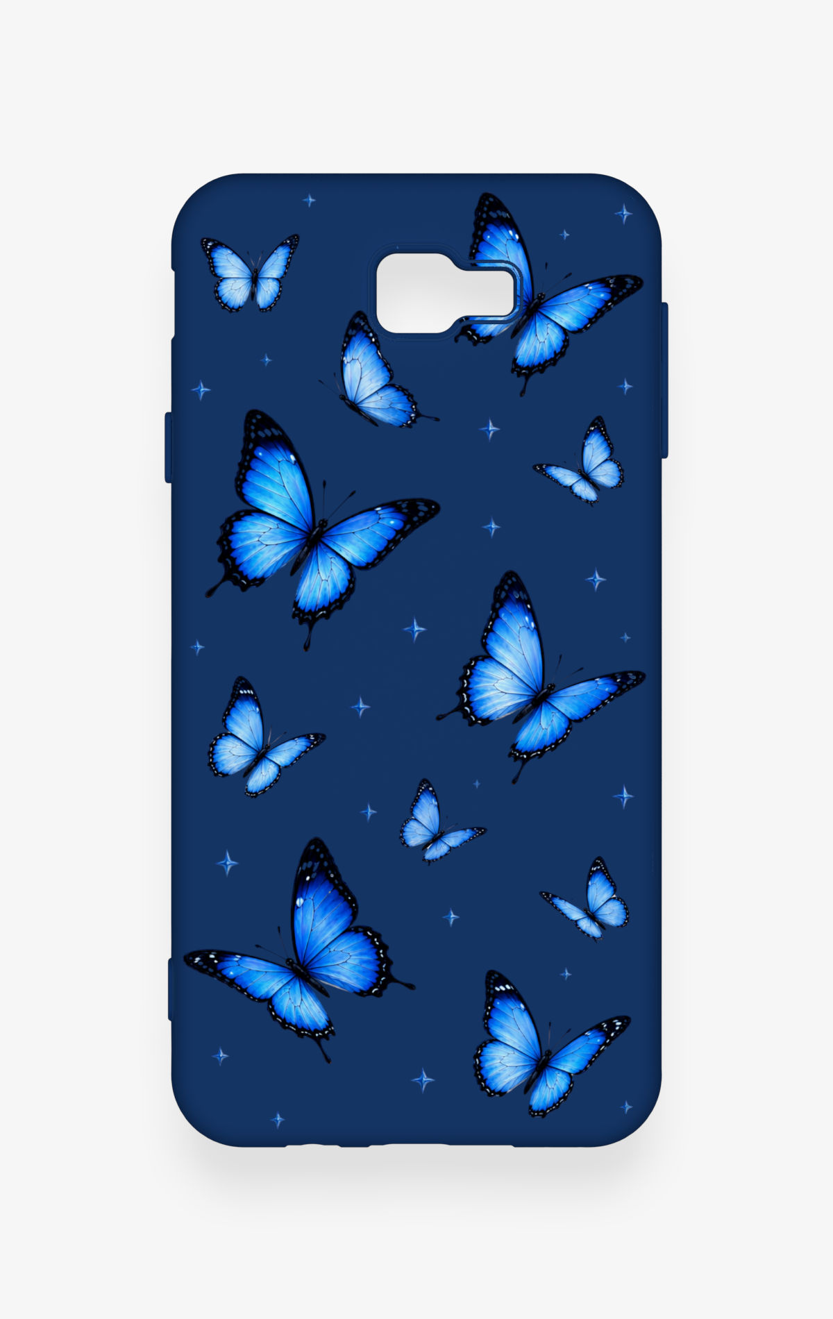 Samsung J7 Prime Uyumlu Parlak Mavi Kelebek Desenli Silikon Kılıf