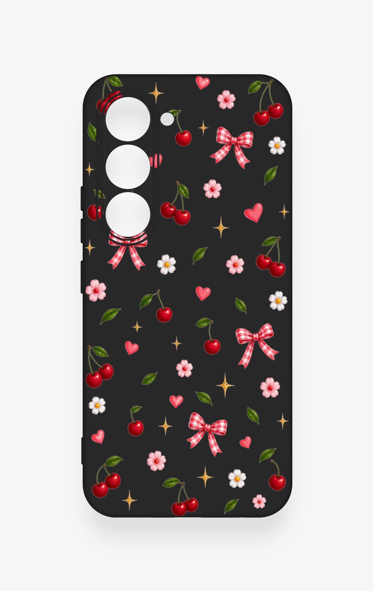 Tecno Spark 40 Pro Uyumlu Papatya Kiraz Fiyonk Desenli Silikon Kılıf