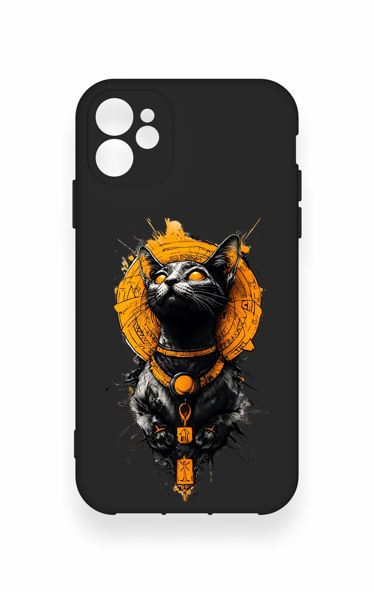 iPhone 11 Uyumlu Mısırlı Kedi Tanrısı Desenli Silikon Kılıf