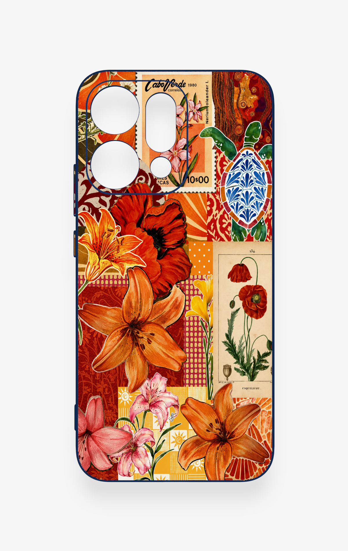 Oppo Reno 14 Uyumlu Turuncu Zambak Desenli Silikon Kılıf