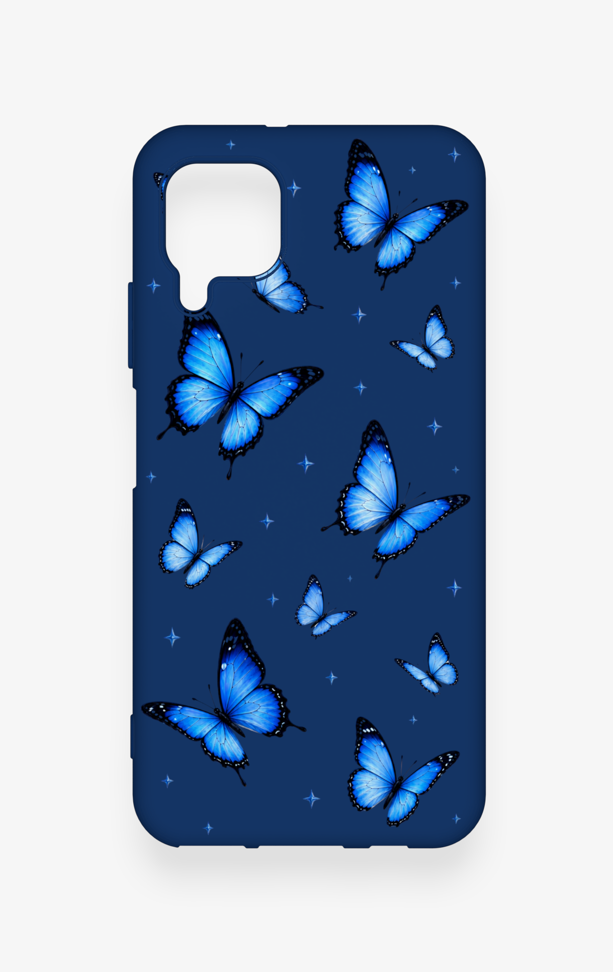 Huawei P40 Lite Uyumlu Parlak Mavi Kelebek Desenli Silikon Kılıf