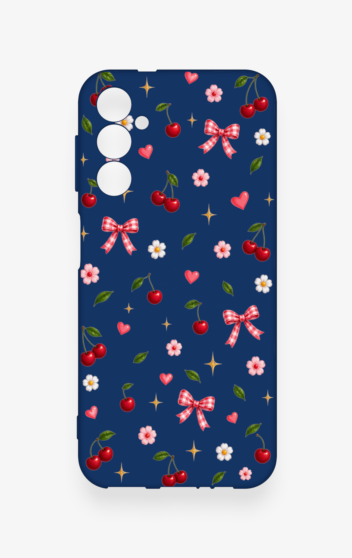 Samsung A14 Uyumlu Çiçek Kiraz Fiyonk Desenli Silikon Kılıf