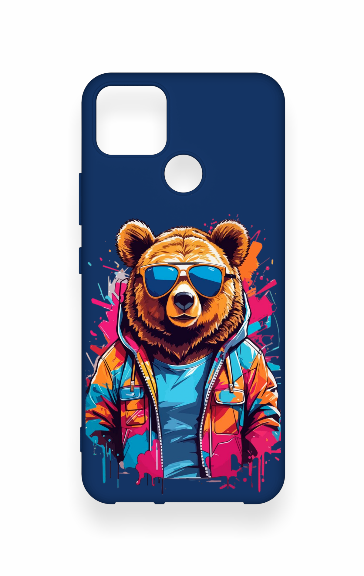 Realme C25 Uyumlu Gözlüklü Ayı Desenli Silikon Kılıf