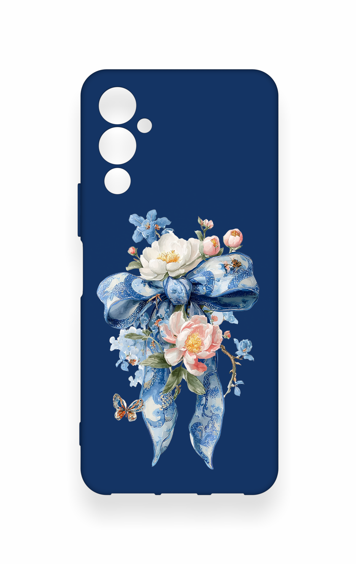 Tecno Pova Neo 4 Uyumlu Mavi Kurdeleli Çiçek Desenli Silikon Kılıf