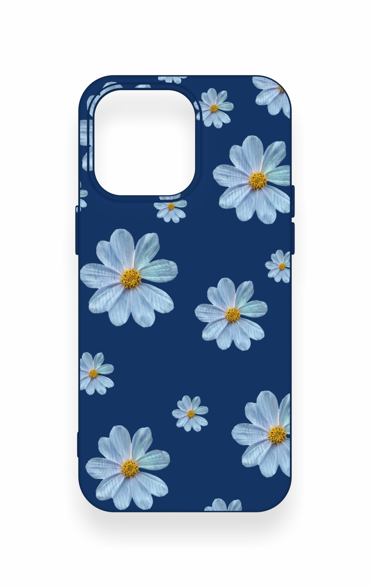 iPhone 15 Pro Max Uyumlu Mavi Papatya Desenli Silikon Kılıf