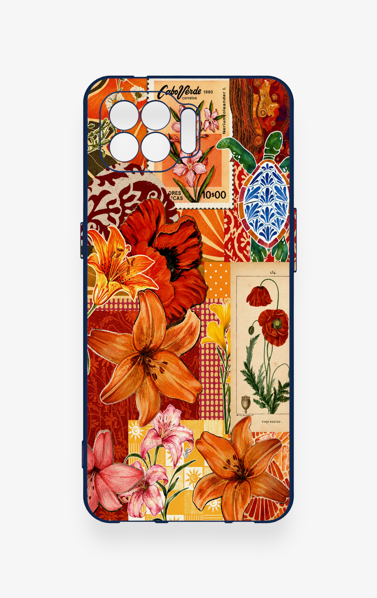 Oppo Reno 4 Lite Uyumlu Turuncu Zambak Desenli Silikon Kılıf
