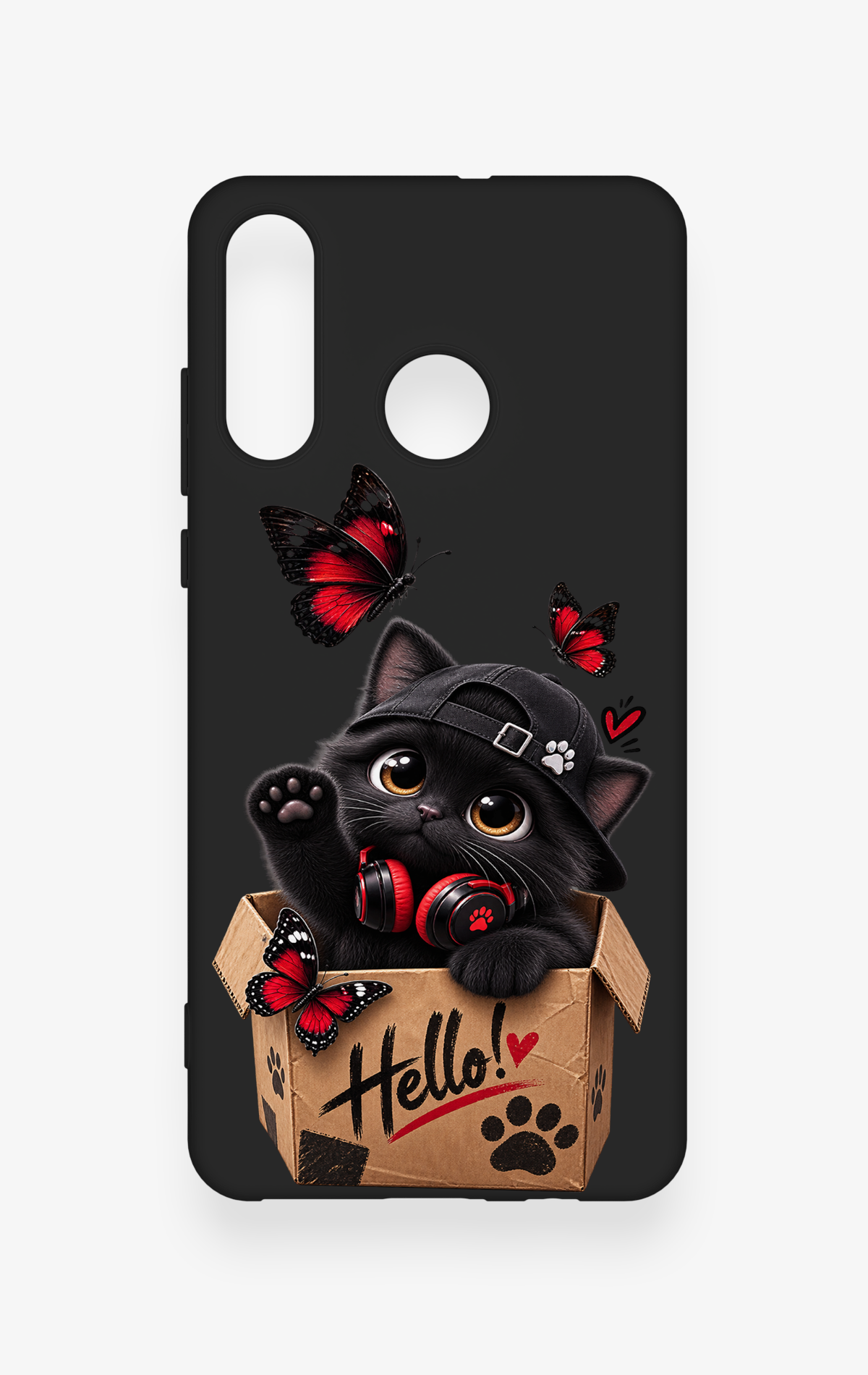 Huawei P30 Lite Uyumlu Hello Cat Desenli Silikon Kılıf