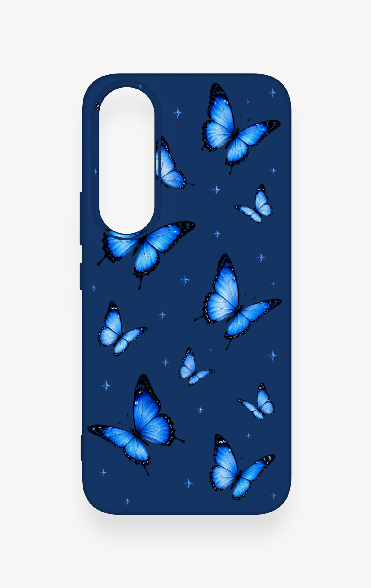 Vivo V70 FE 5G Uyumlu Parlak Mavi Kelebek Desenli Silikon Kılıf