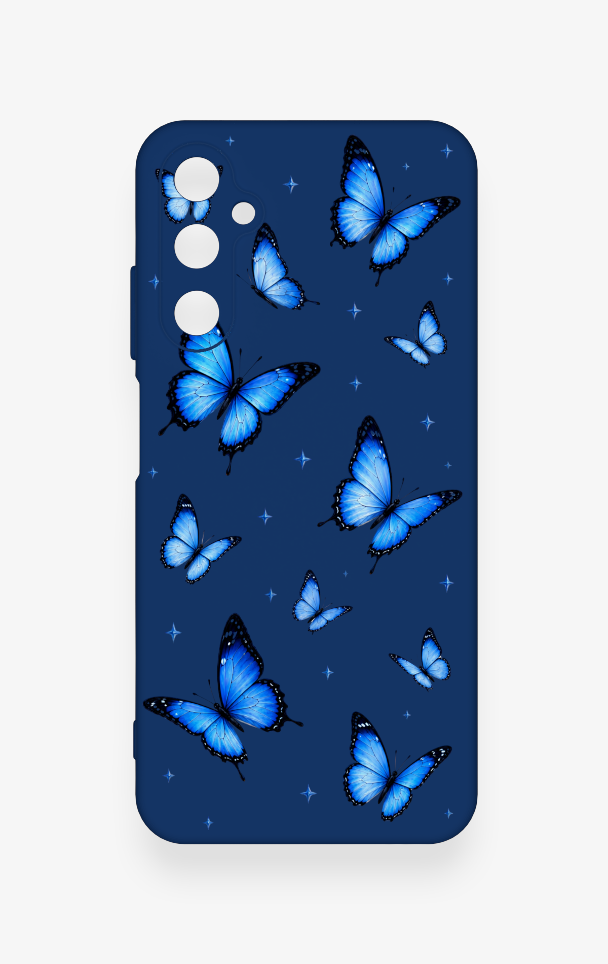 Samsung A05s Uyumlu Parlak Mavi Kelebek Desenli Silikon Kılıf