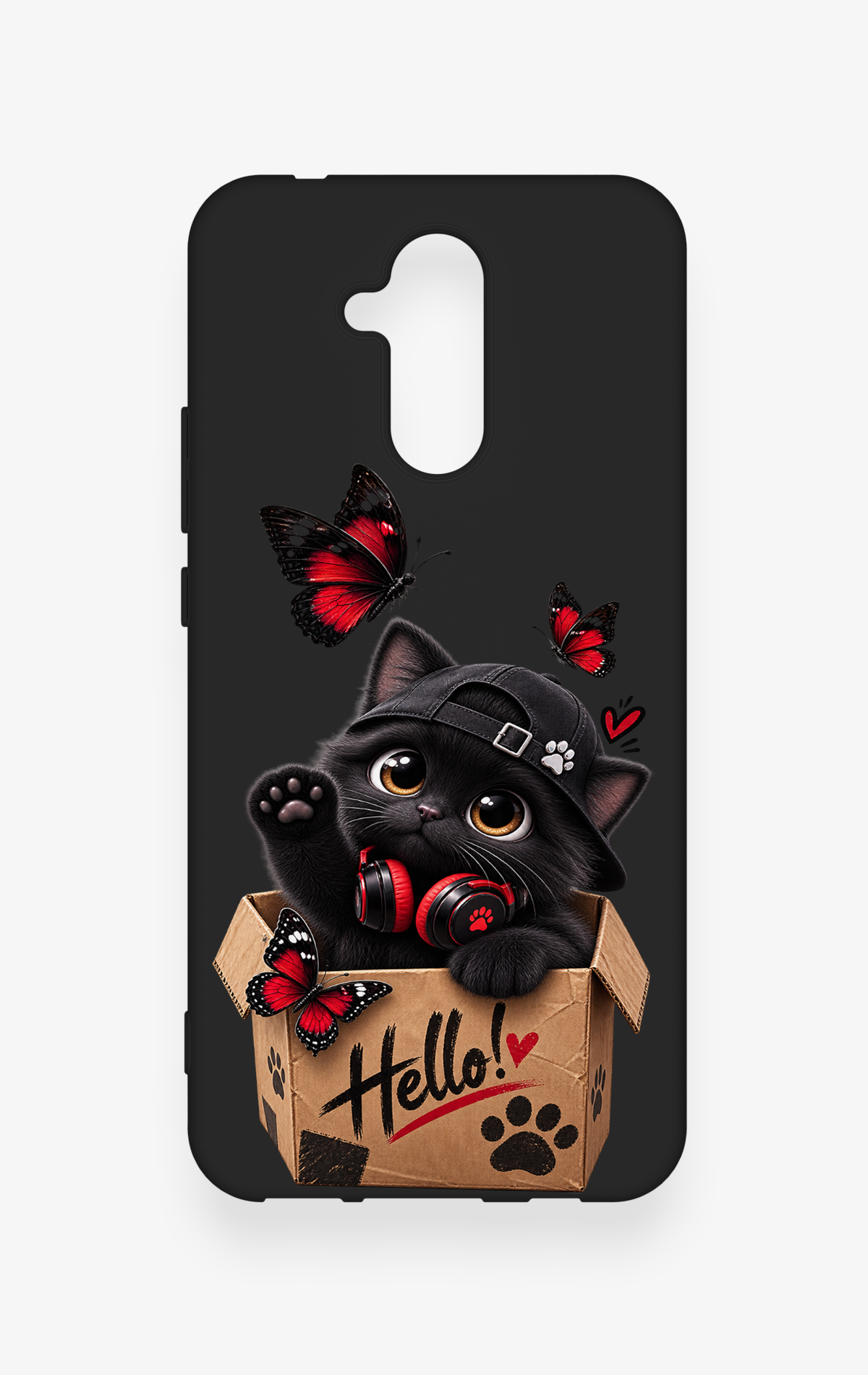 Huawei Mate 20 Lite Uyumlu Hello Cat Desenli Silikon Kılıf