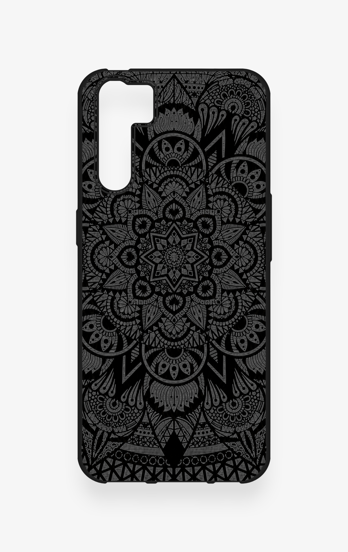 Oppo A91 Uyumlu Siyah Beyaz Mandala Desenli Silikon Kılıf