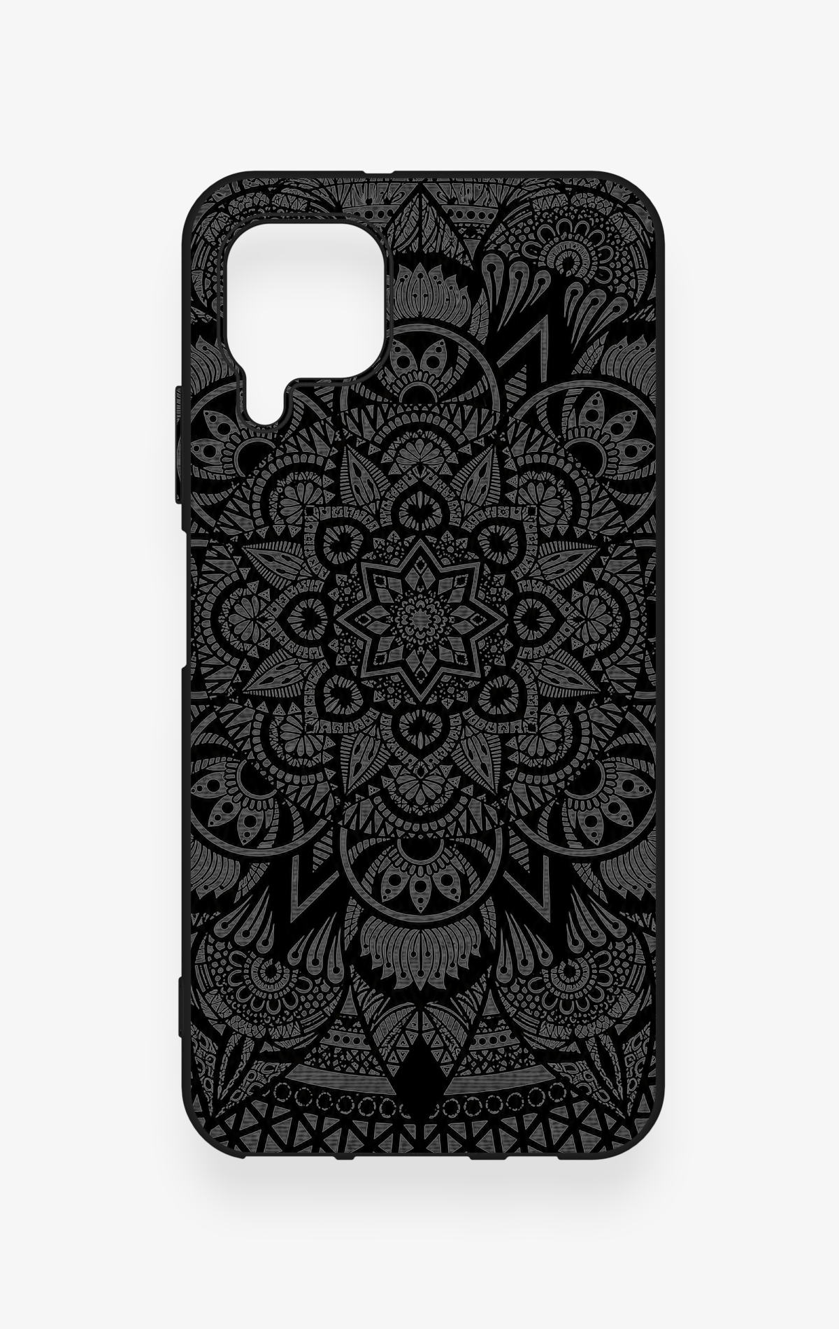 Huawei P40 Lite Uyumlu Siyah Beyaz Mandala Desenli Silikon Kılıf