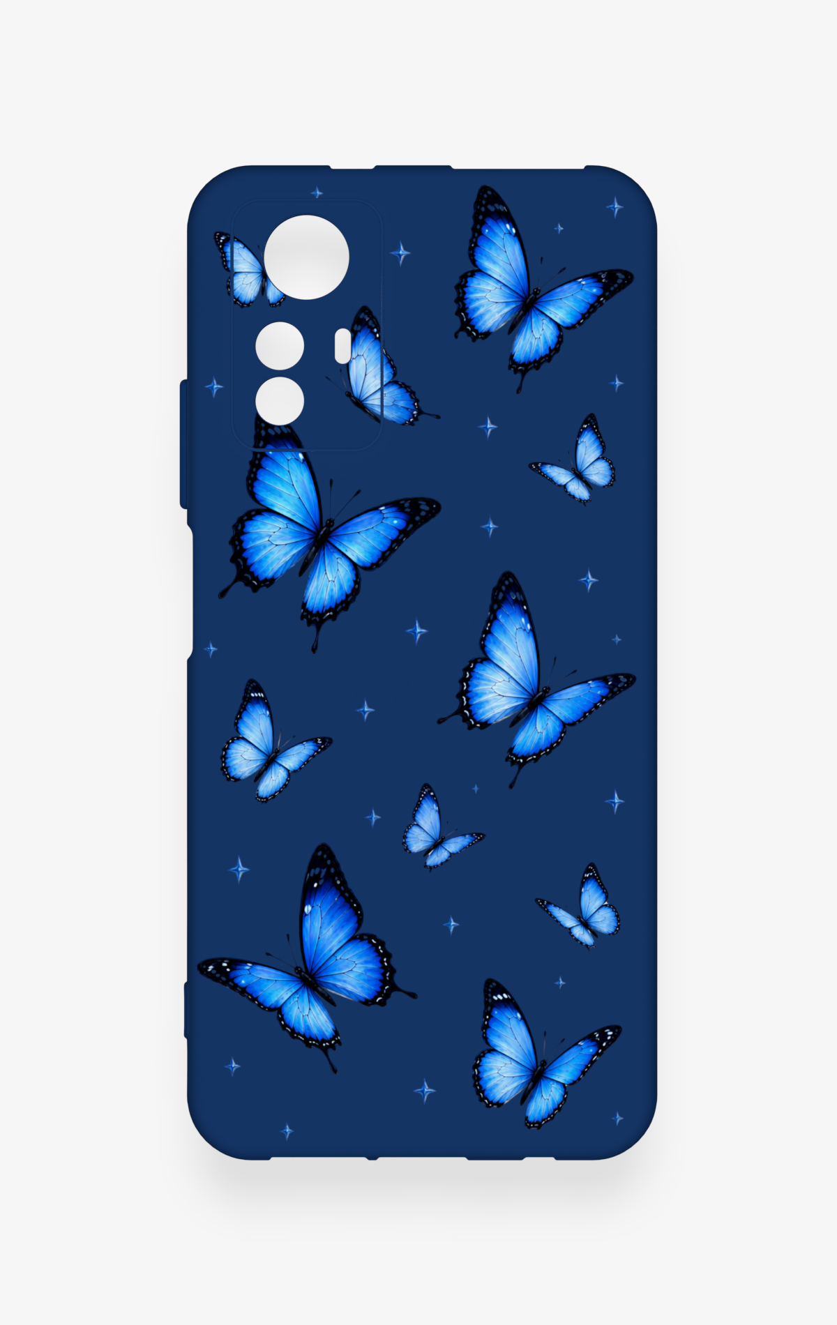 Redmi Note 12S Uyumlu Parlak Mavi Kelebek Desenli Silikon Kılıf