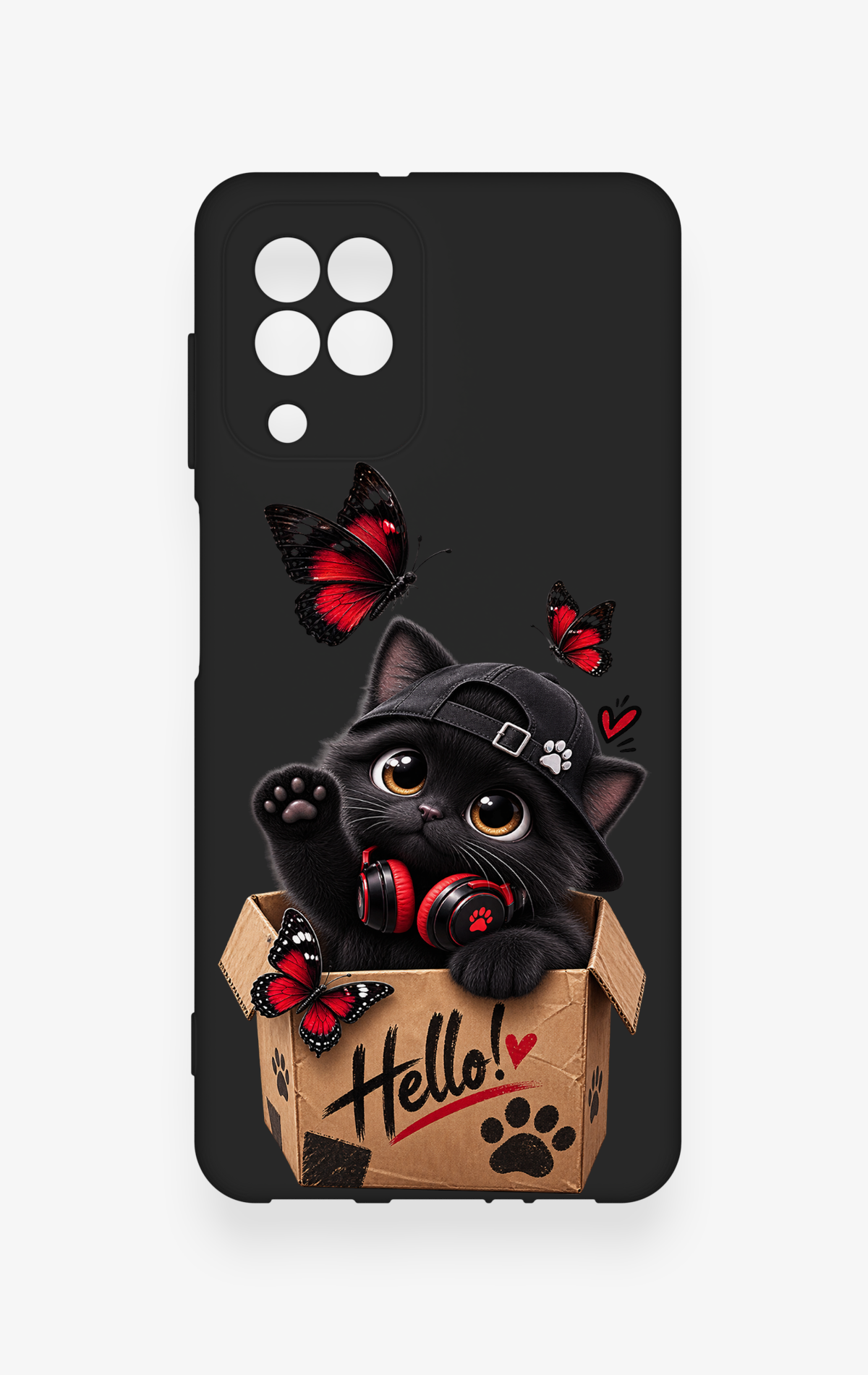 Samsung A22 Uyumlu Hello Cat Desenli Silikon Kılıf