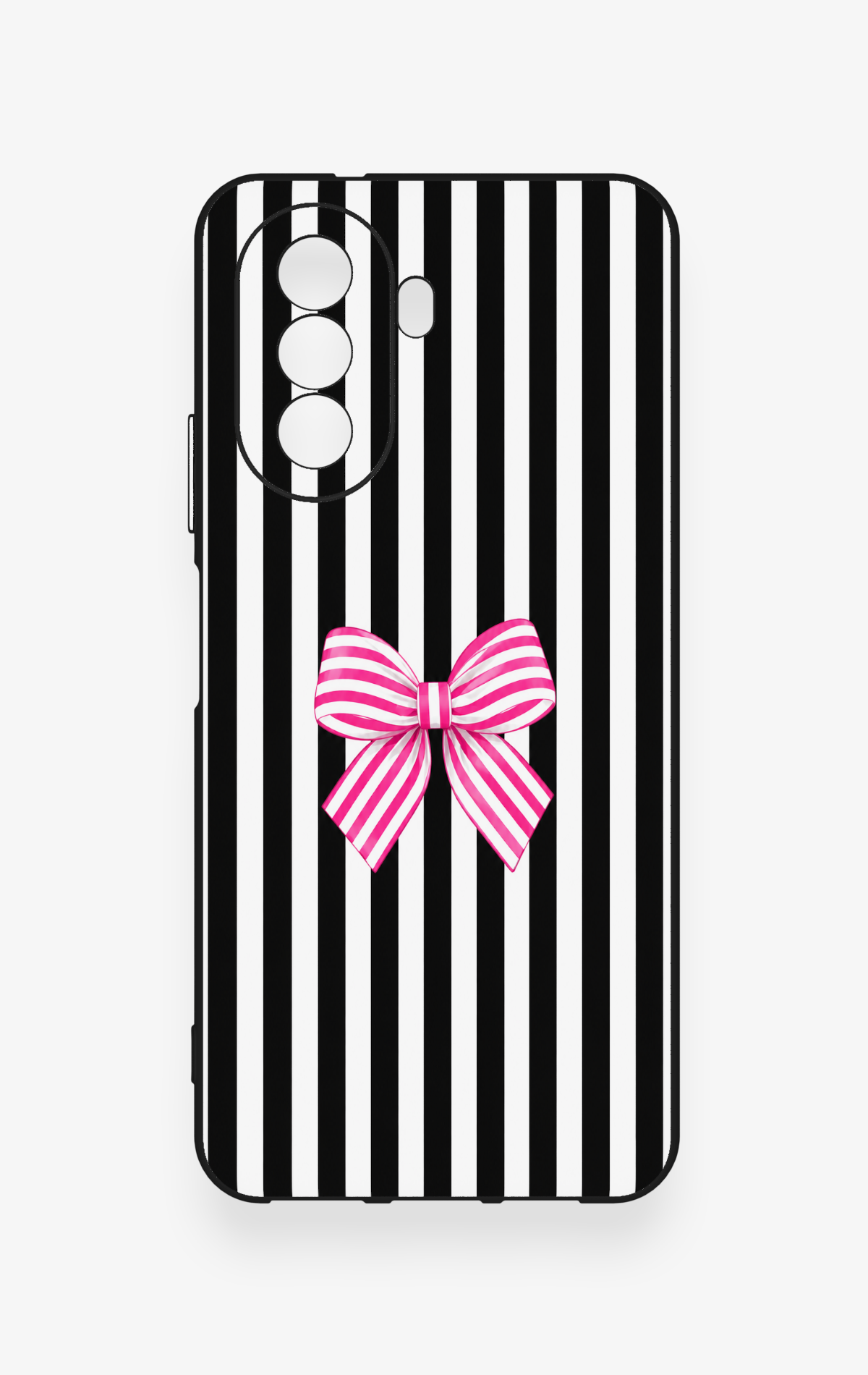 Huawei Nova Y70 Uyumlu Pembe Beyaz Kurdele Desenli Silikon Kılıf