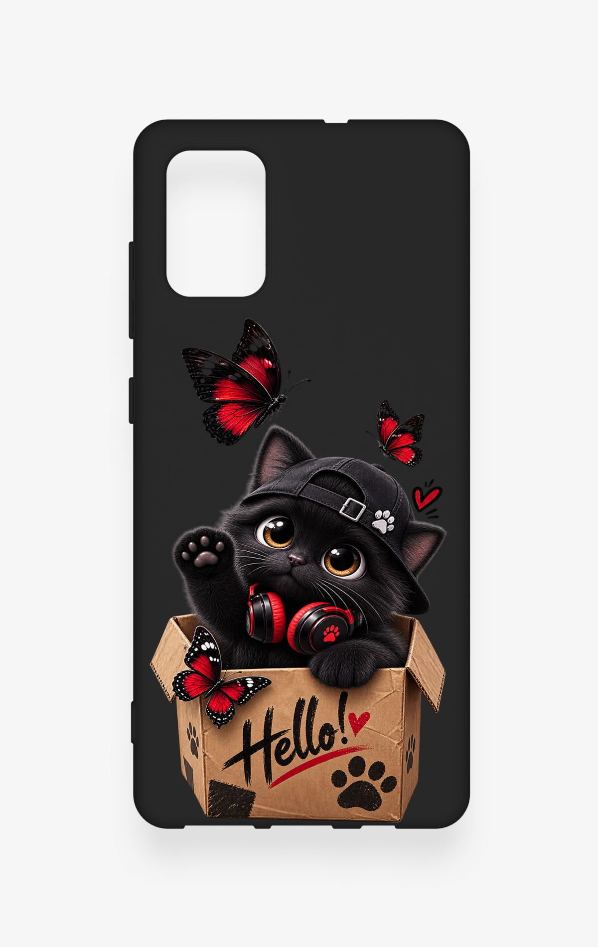 Samsung-A71 Uyumlu Hello Cat Desenli Silikon Kılıf