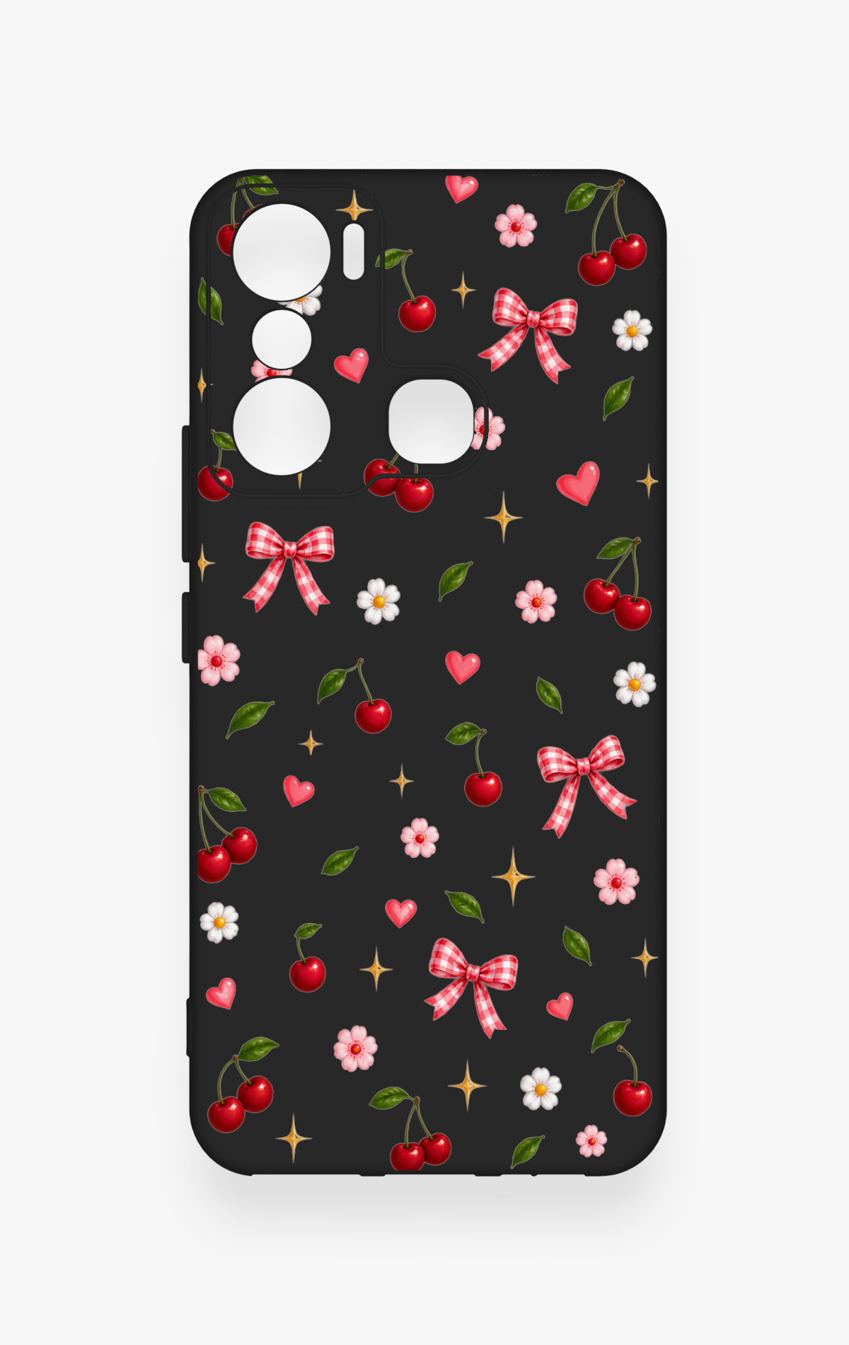 İnfinix Hot 20i Uyumlu Papatya Kiraz Fiyonk Desenli Silikon Kılıf