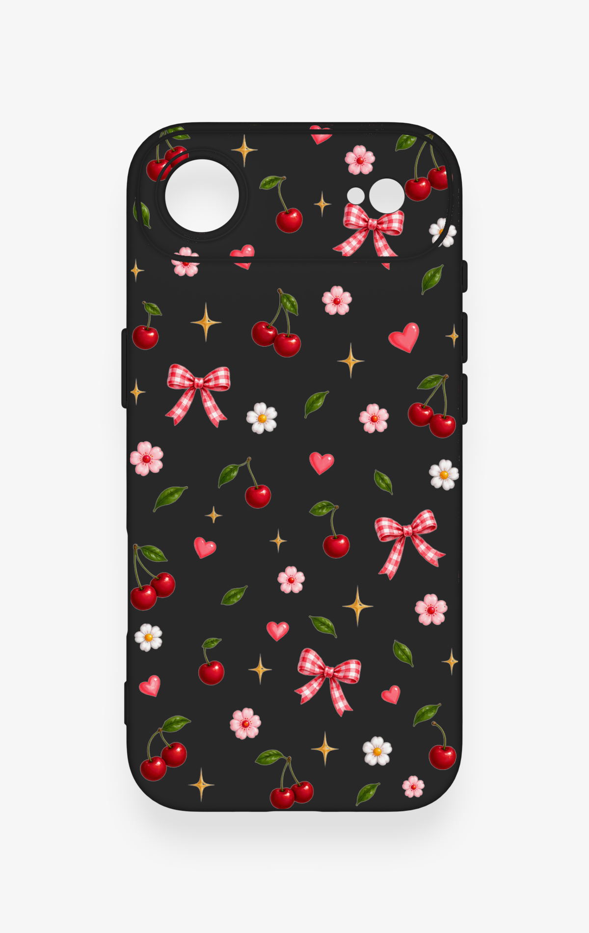 iPhone 17 Air Uyumlu Papatya Kiraz Fiyonk Desenli Silikon Kılıf