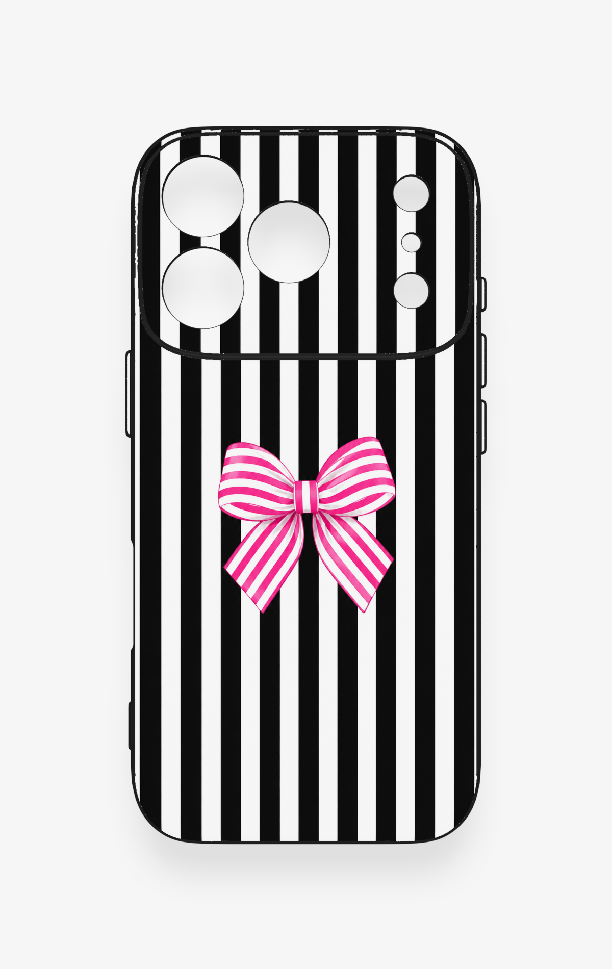 iPhone 17 Pro Uyumlu Pembe Beyaz Kurdele Desenli Silikon Kılıf