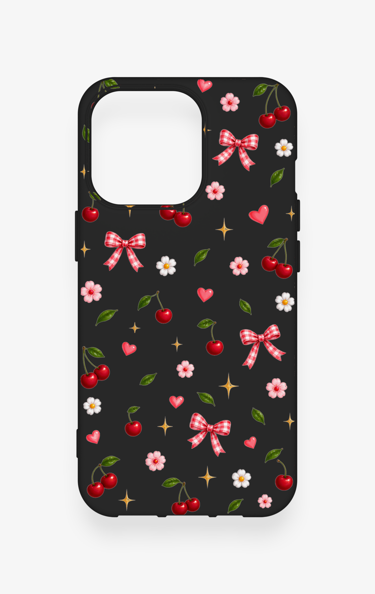 iPhone 13 Pro Uyumlu Papatya Kiraz Fiyonk Desenli Silikon Kılıf