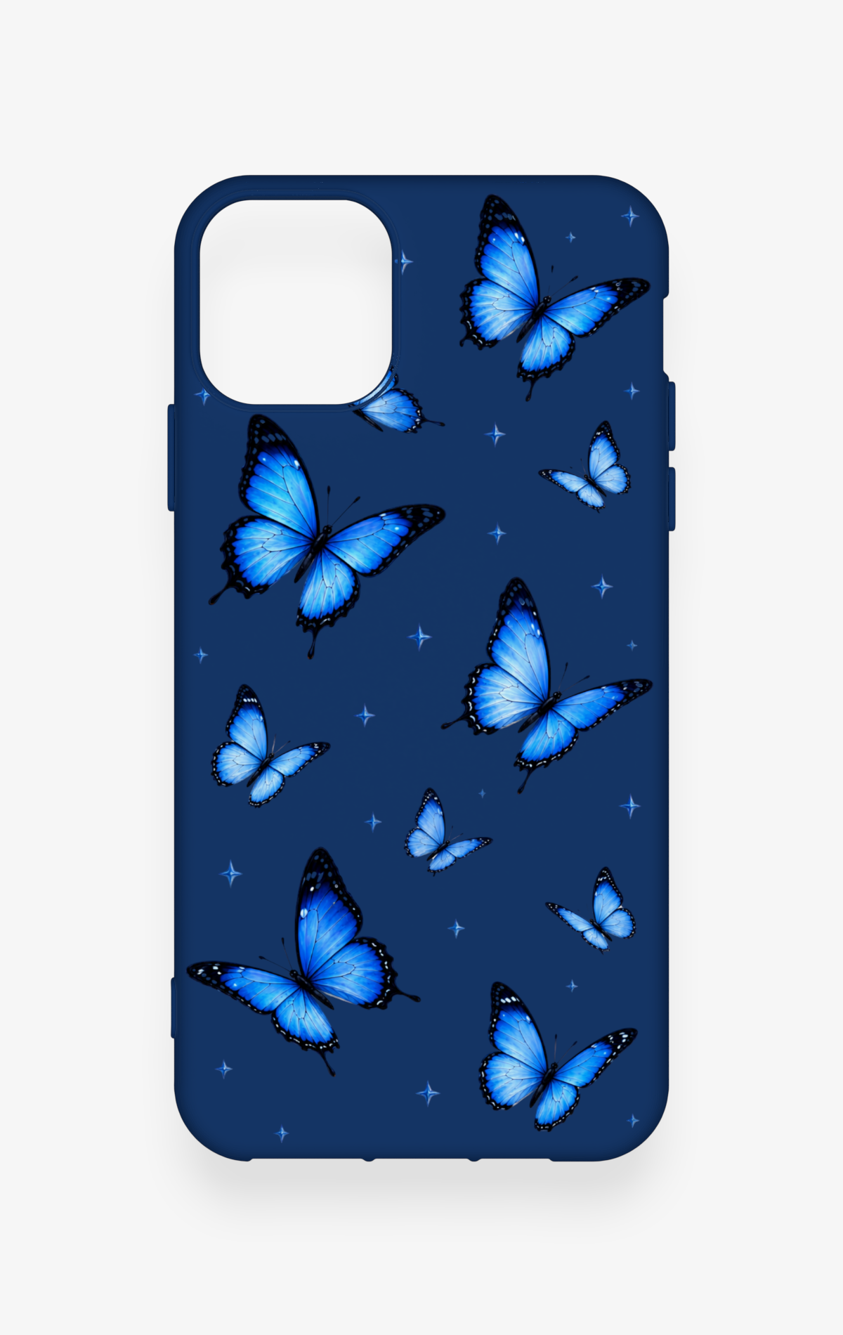 iPhone 11 Pro Max Uyumlu Parlak Mavi Kelebek Desenli Silikon Kılıf