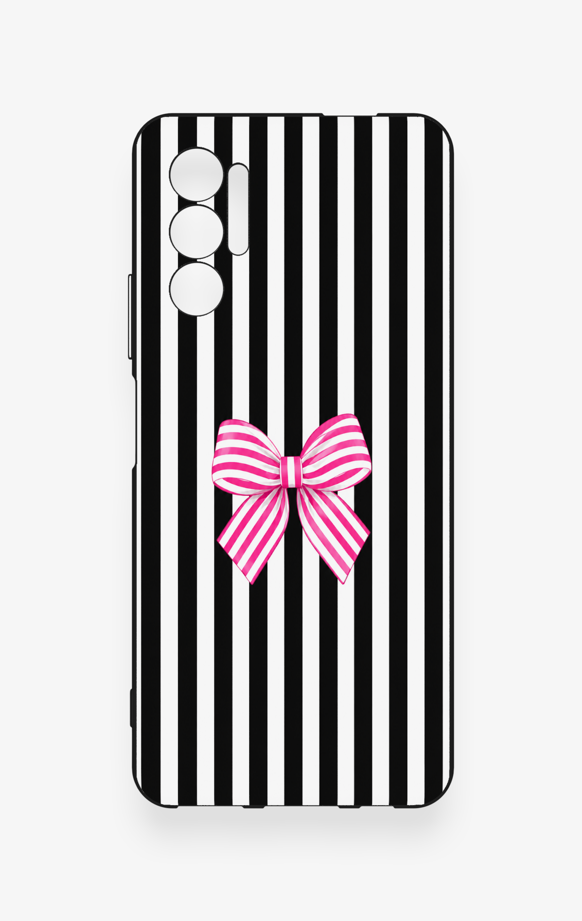 Tecno Pova 3 Uyumlu Pembe Beyaz Kurdele Desenli Silikon Kılıf