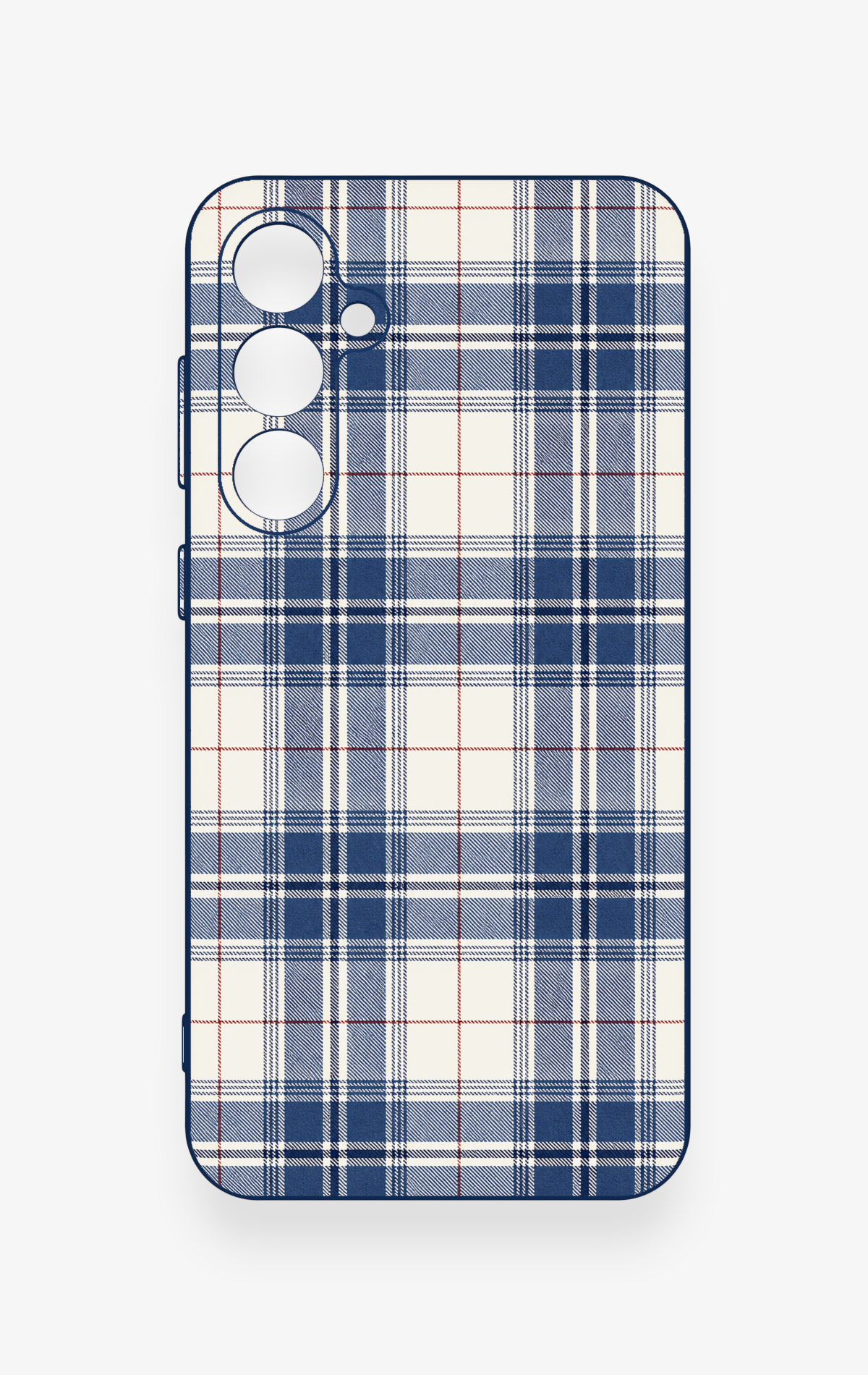 Samsung S23Fe Uyumlu Bej Lacivert Ekose Desenli Silikon Kılıf
