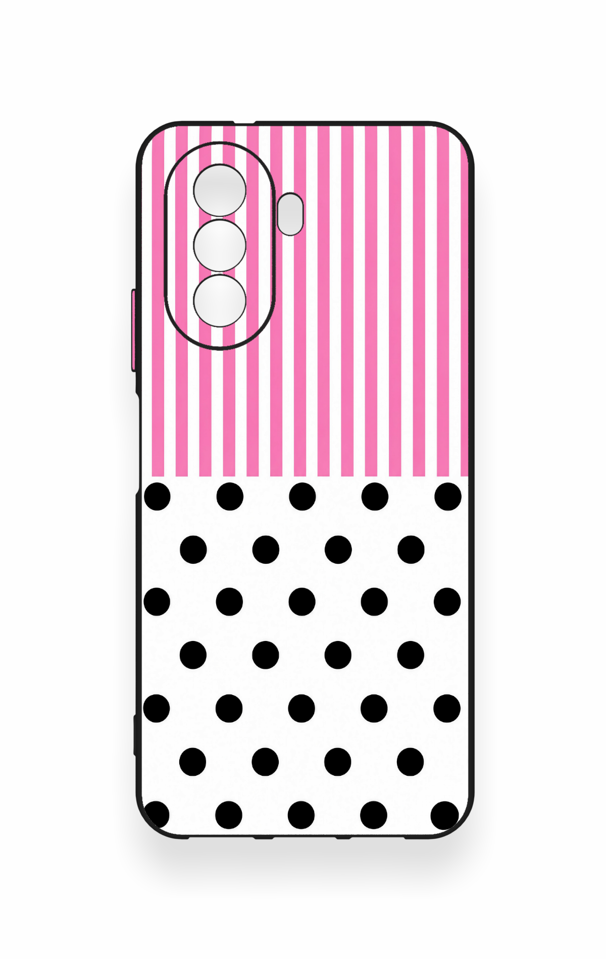 Huawei Nova Y70 Uyumlu Pembe Çizgili Puantiye Desenli Silikon Kılıf