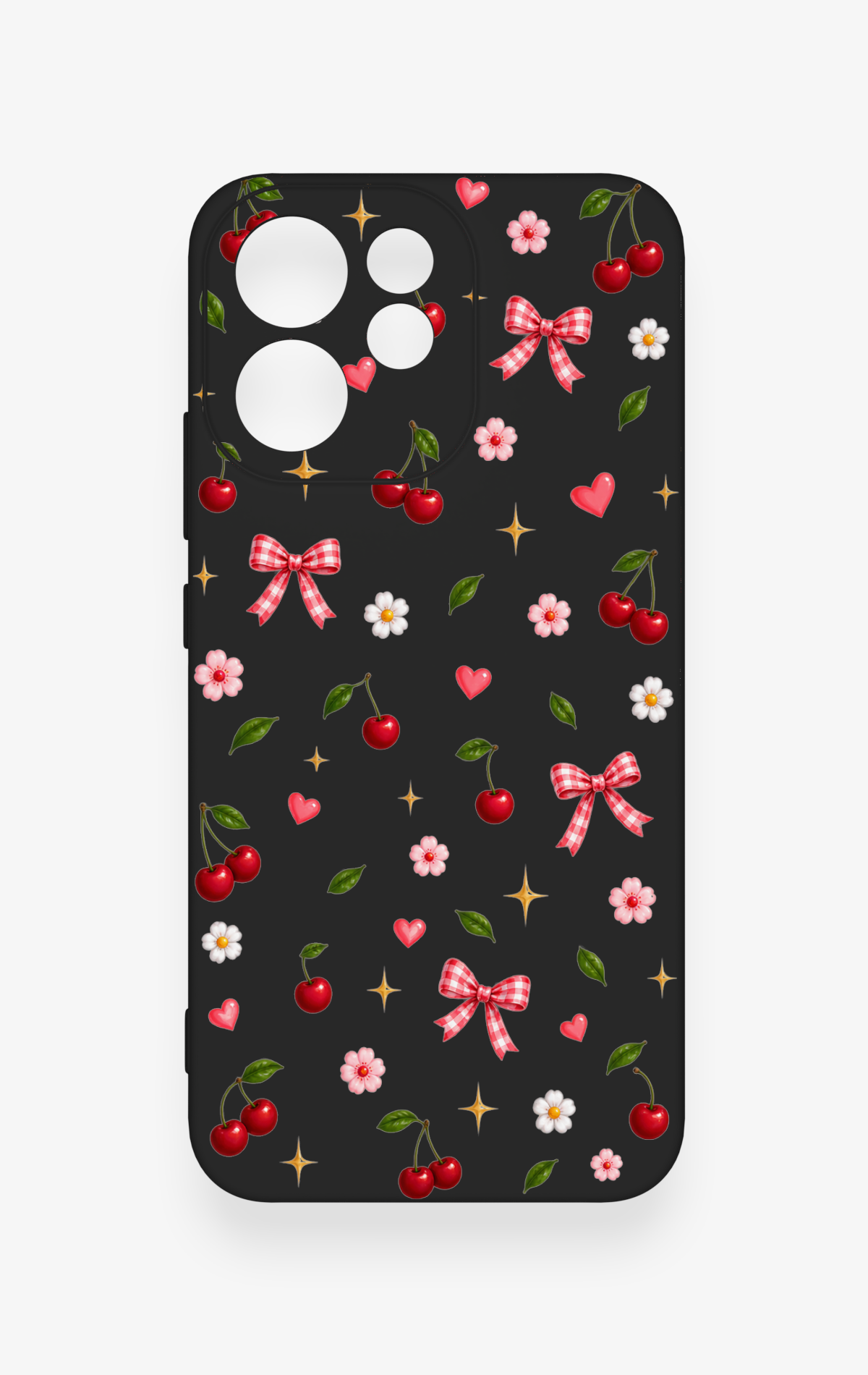 Oppo Reno 15F Uyumlu Papatya Kiraz Fiyonk Desenli Silikon Kılıf
