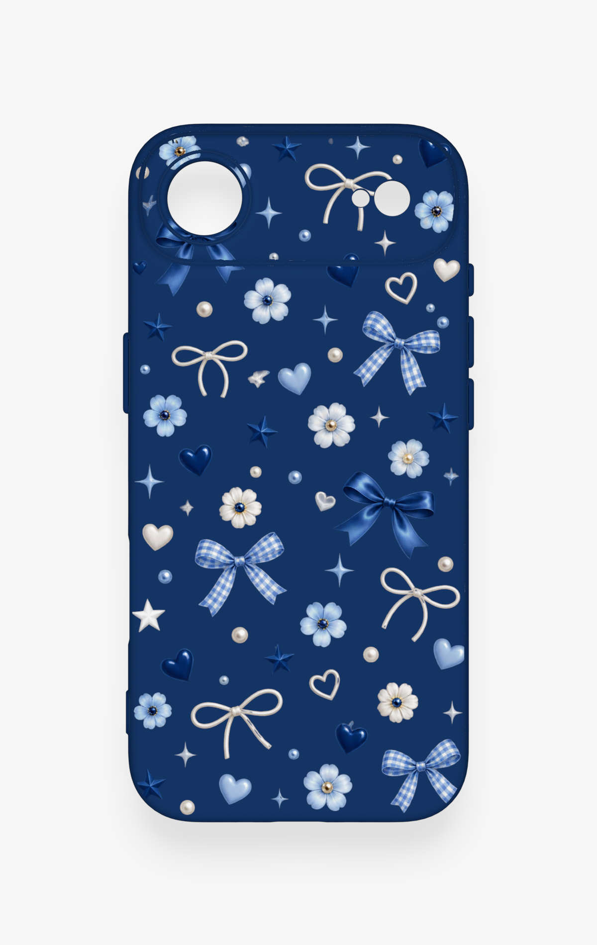 iPhone 17 Air Uyumlu Mavi Papatya Fiyonk Desenli Silikon Kılıf