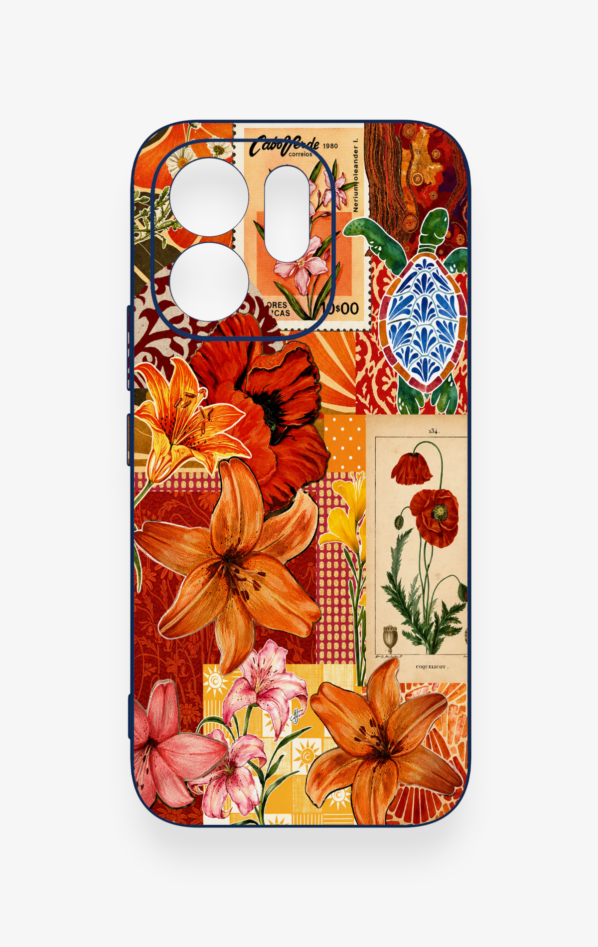 Vivo V70 5G Uyumlu Turuncu Zambak Desenli Silikon Kılıf