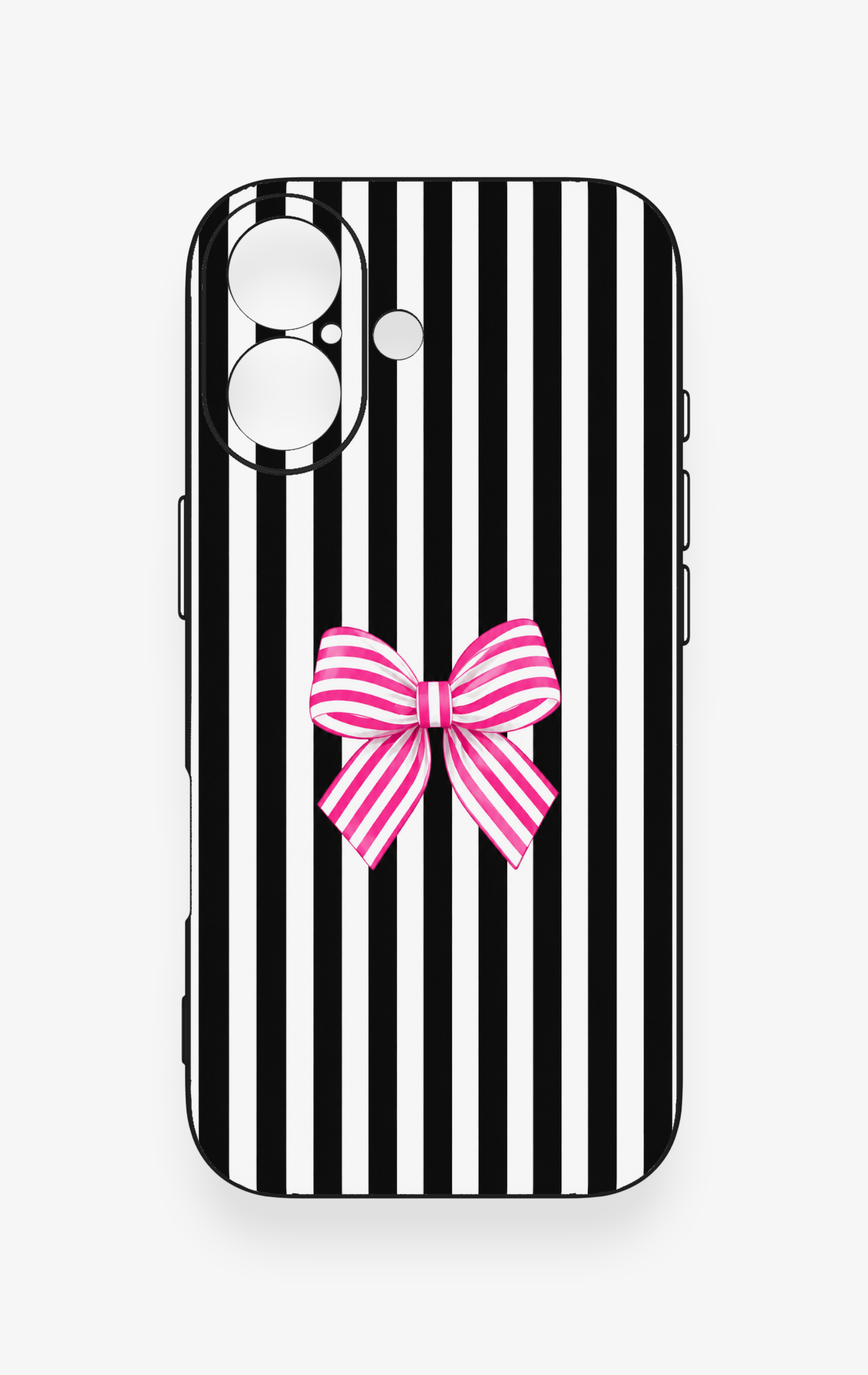 iPhone 17 Uyumlu Pembe Beyaz Kurdele Desenli Silikon Kılıf