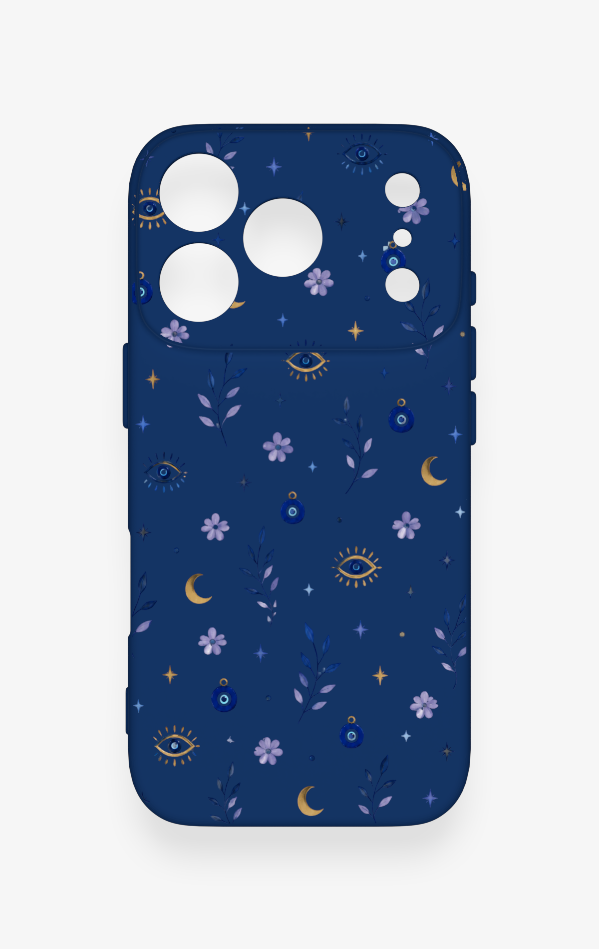 iPhone 17 Pro Uyumlu Mavi Nazar Papatya Desenli Silikon Kılıf