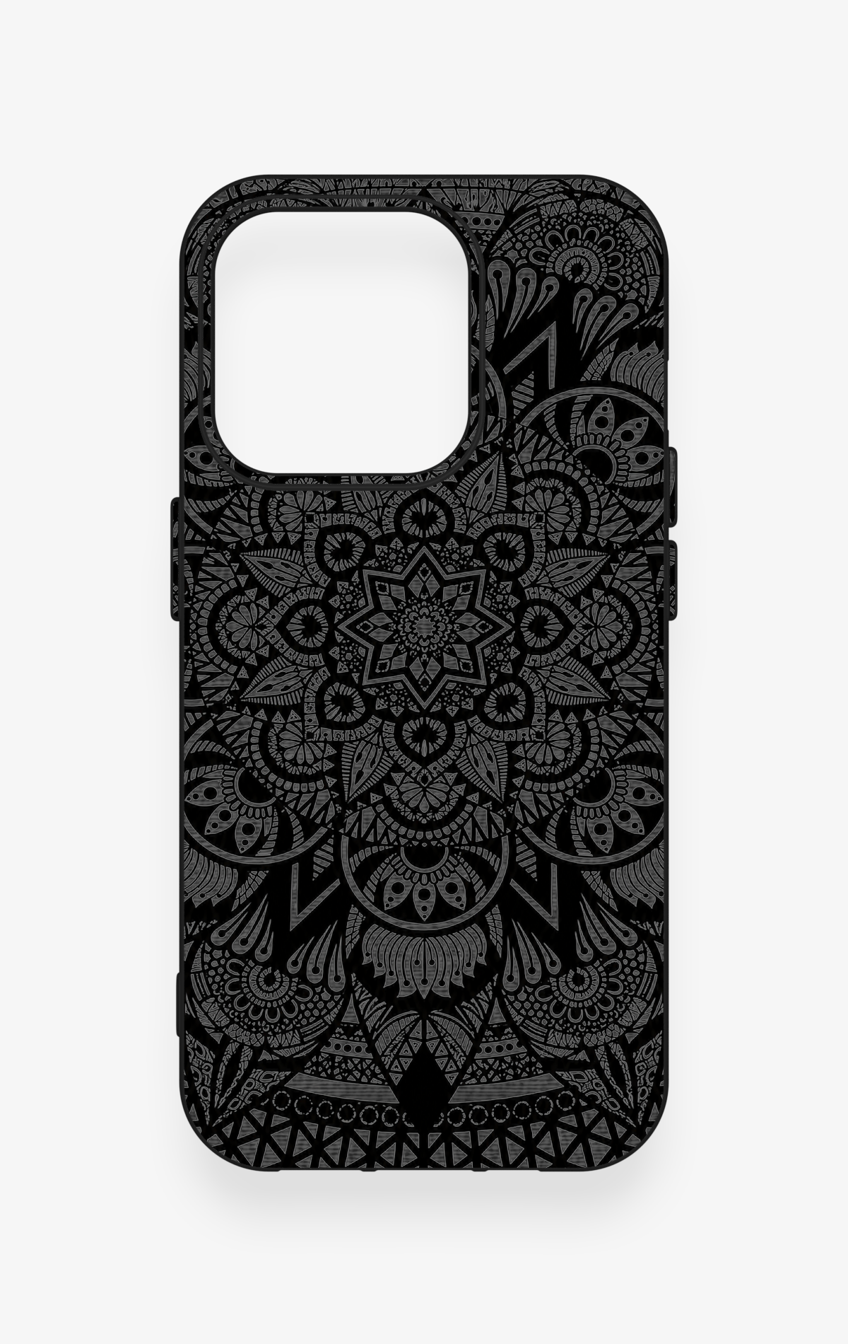 iPhone 15 Pro Uyumlu Siyah Beyaz Mandala Desenli Silikon Kılıf