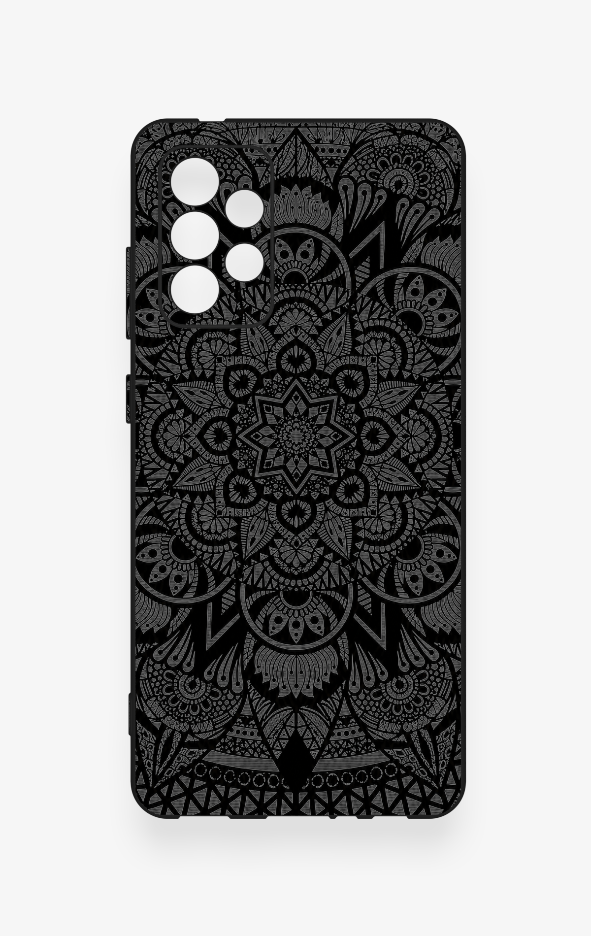Samsung-A72 Uyumlu Siyah Beyaz Mandala Desenli Silikon Kılıf