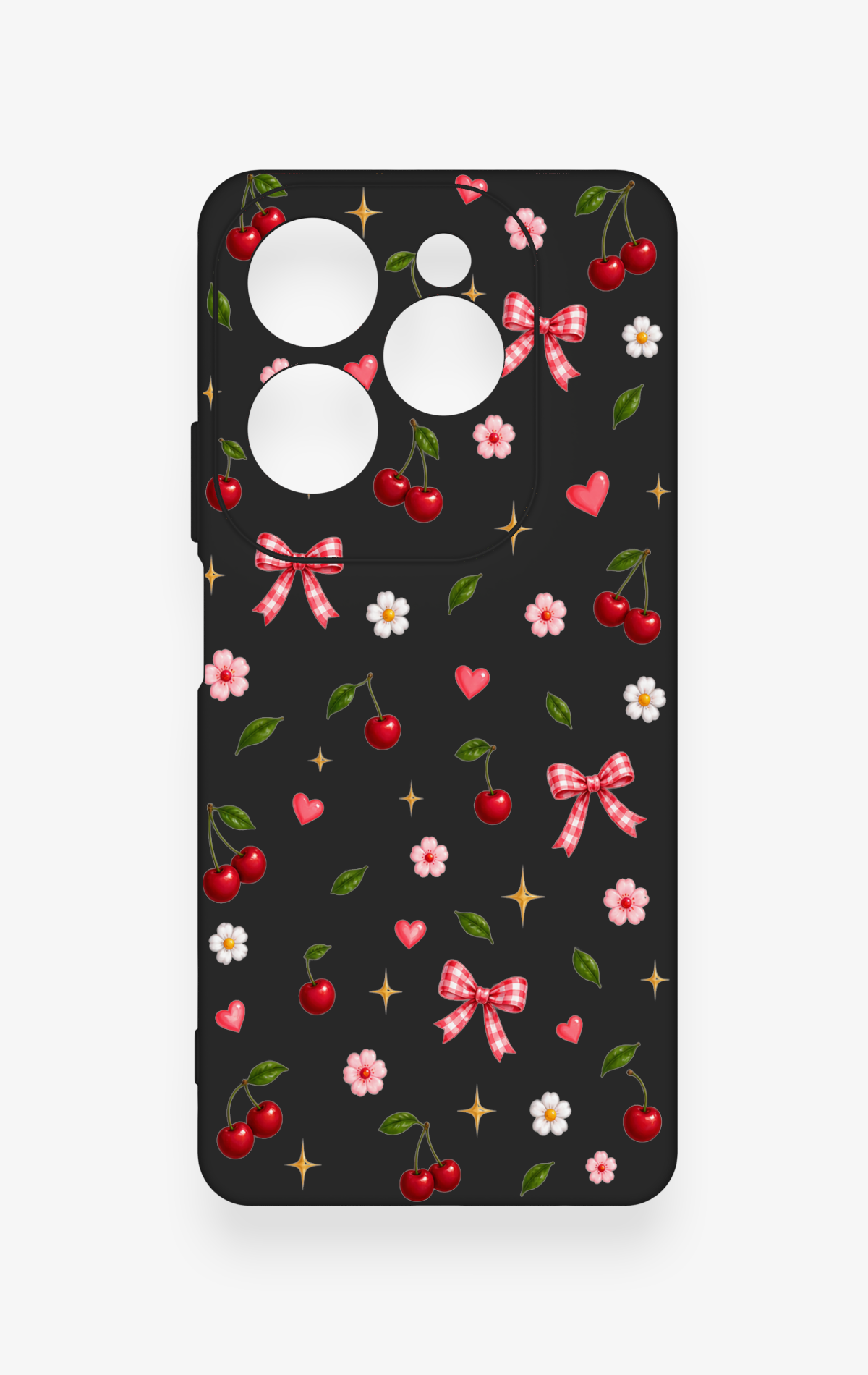 İnfinix Hot 40 Pro Uyumlu Papatya Kiraz Fiyonk Desenli Silikon Kılıf