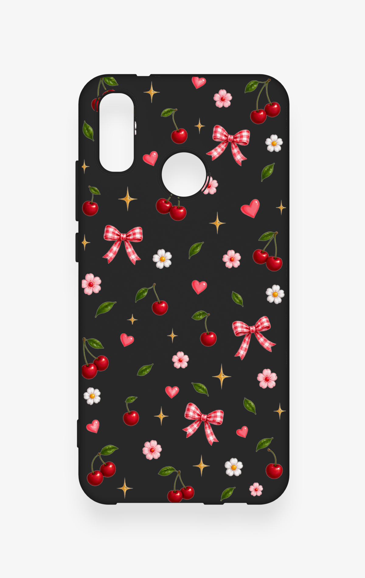 Huawei P20 Lite Uyumlu Papatya Kiraz Fiyonk Desenli Silikon Kılıf