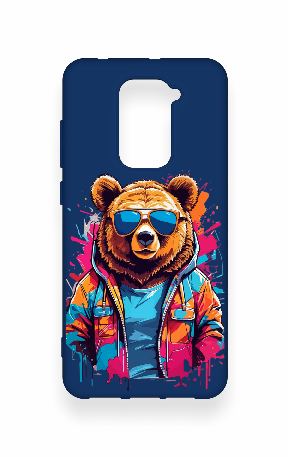 Redmi Note 9 Uyumlu Gözlüklü Ayı Desenli Silikon Kılıf
