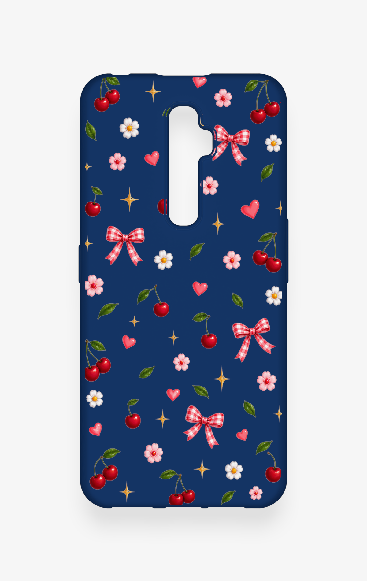 Oppo Reno 2Z Uyumlu Çiçek Kiraz Fiyonk Desenli Silikon Kılıf