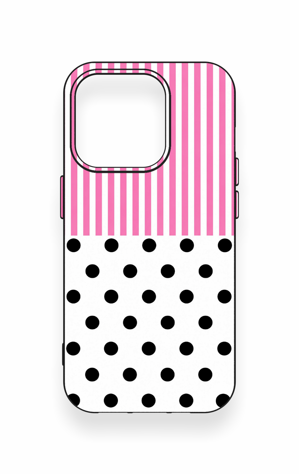 iPhone 15 Pro Uyumlu Pembe Çizgili Puantiye Desenli Silikon Kılıf