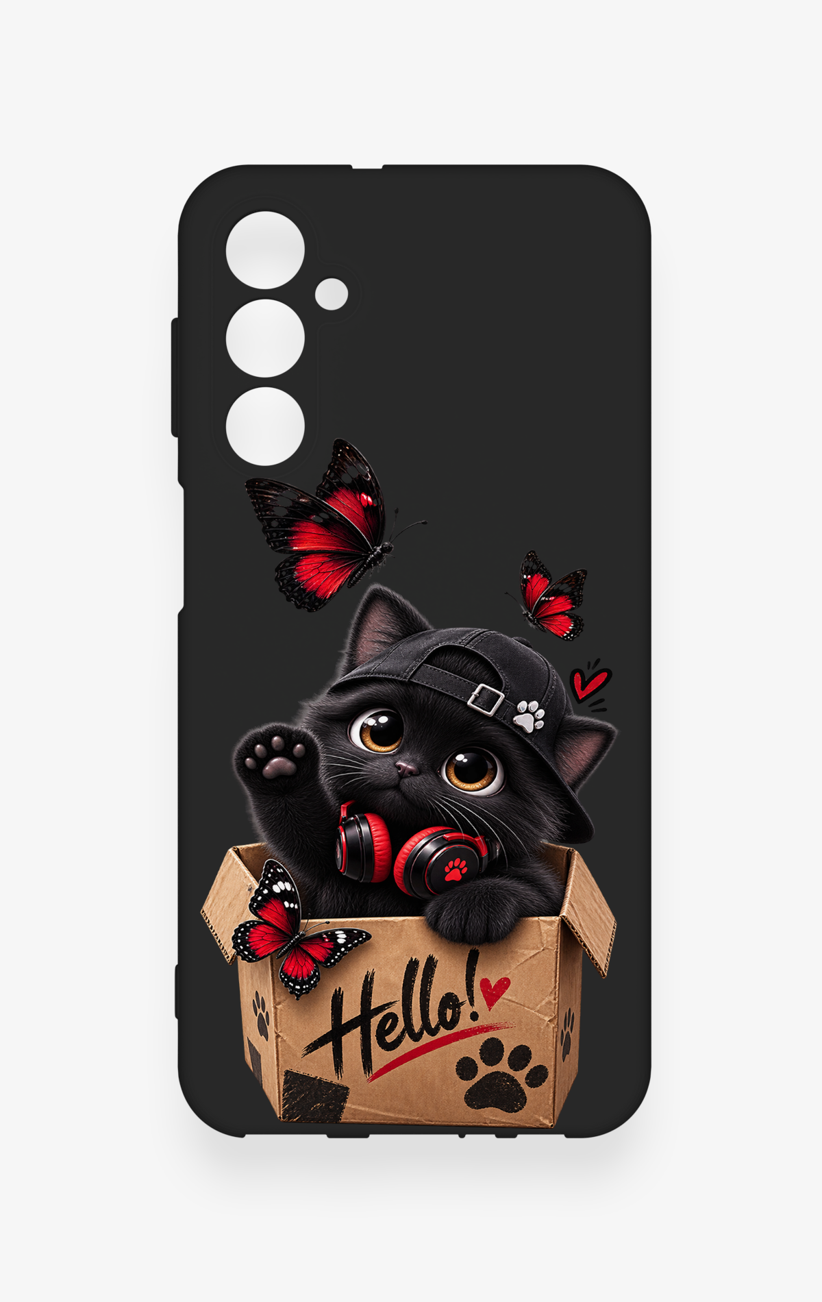 Samsung M34 Uyumlu Hello Cat Desenli Silikon Kılıf