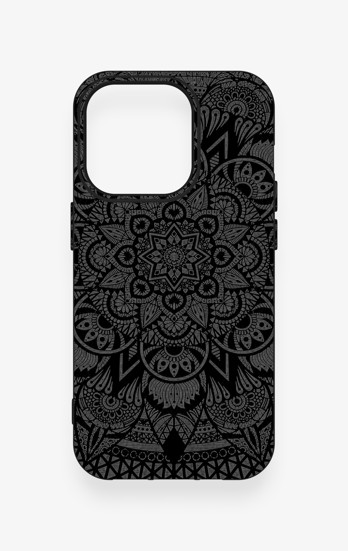iPhone 14 Pro Uyumlu Siyah Beyaz Mandala Desenli Silikon Kılıf