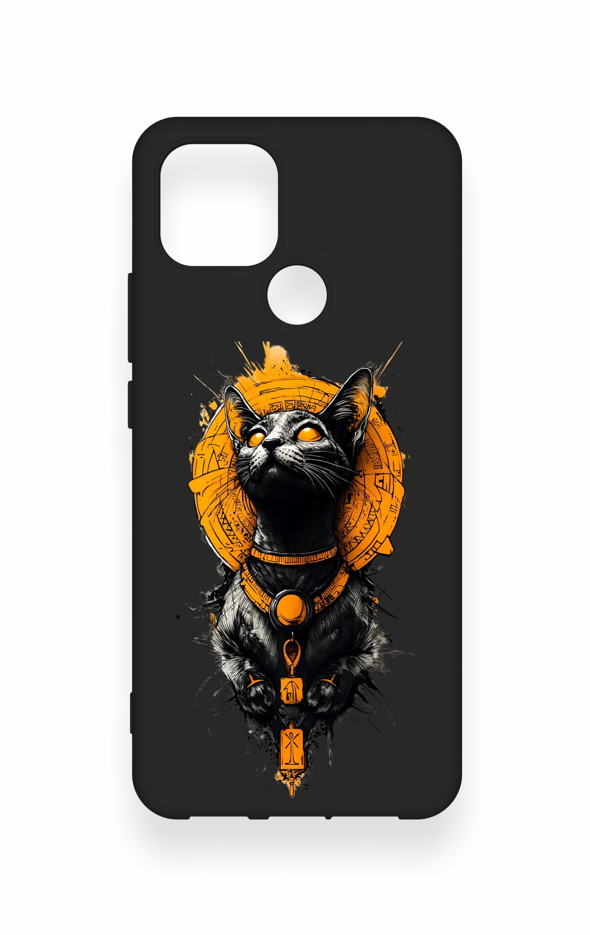 Oppo A15 Uyumlu Mısırlı Kedi Tanrısı Desenli Silikon Kılıf