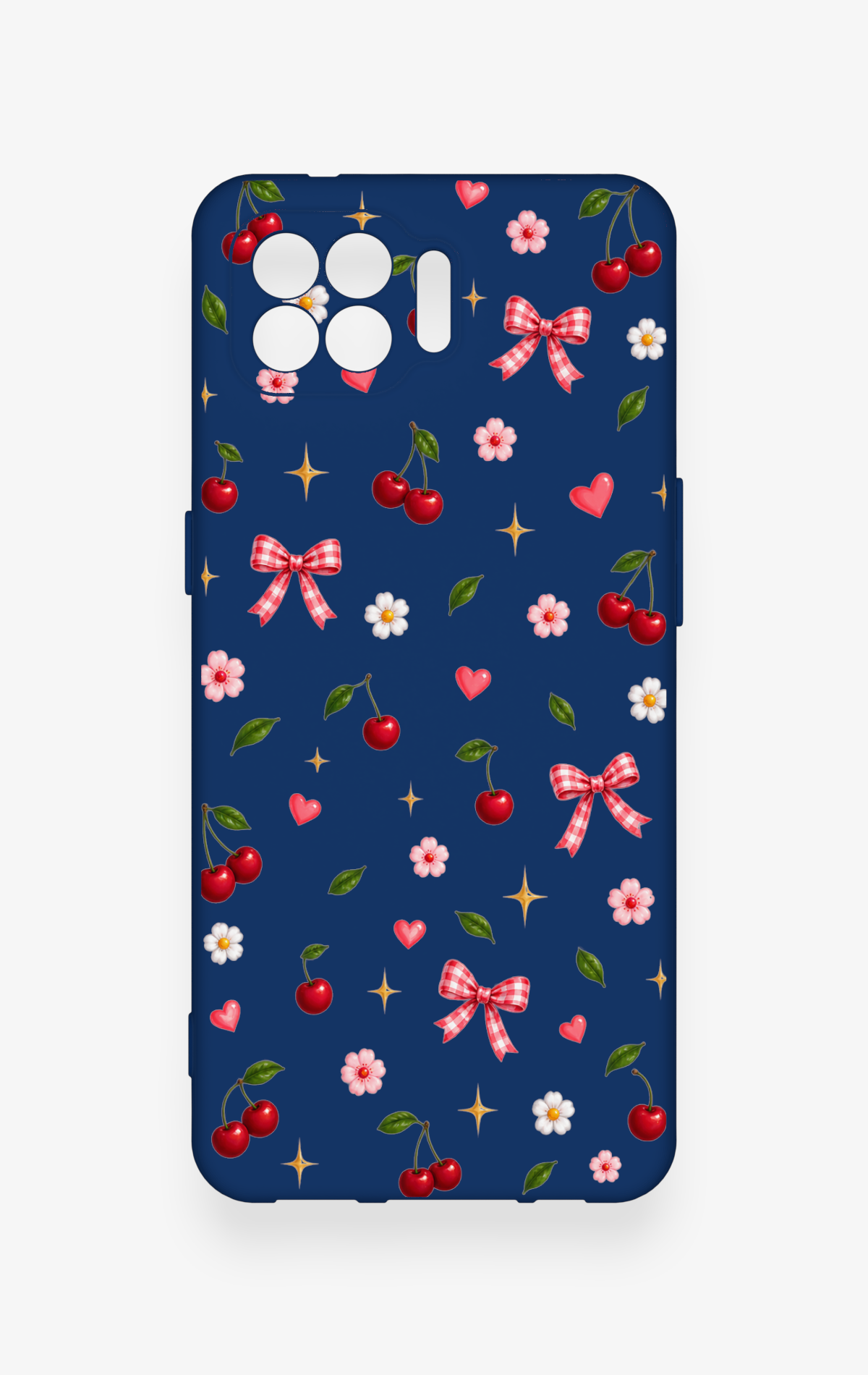 Oppo Reno 4 Lite Uyumlu Çiçek Kiraz Fiyonk Desenli Silikon Kılıf