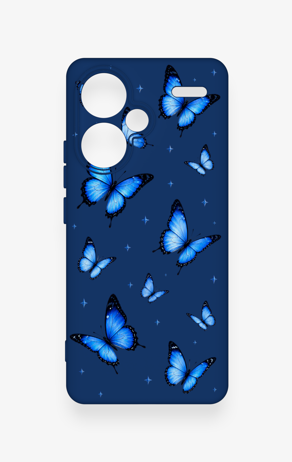 Redmi Note 13 Pro Plus Uyumlu Parlak Mavi Kelebek Desenli Silikon Kılıf