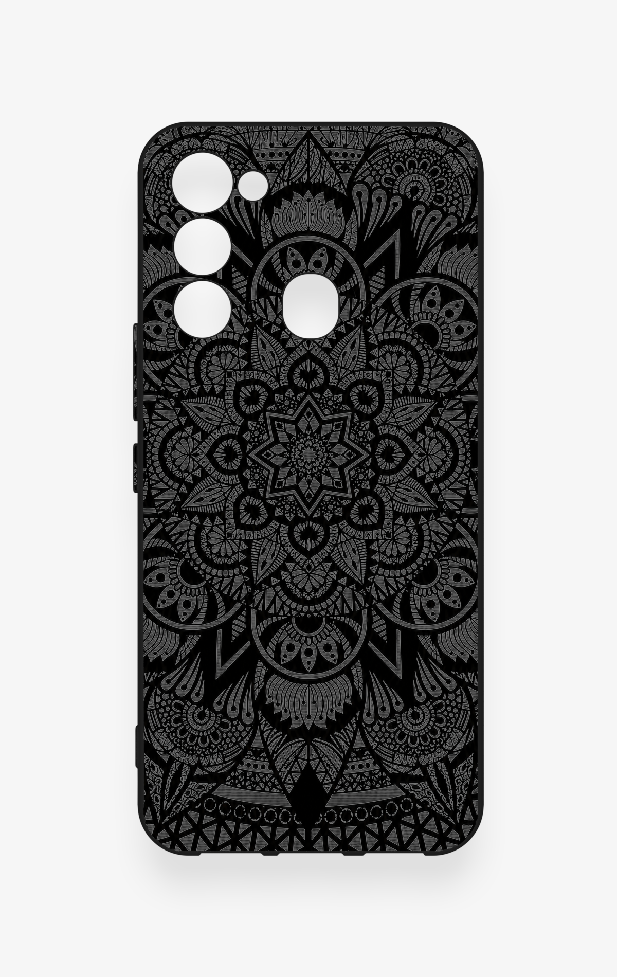 Tecno Spark 8C Uyumlu Siyah Beyaz Mandala Desenli Silikon Kılıf