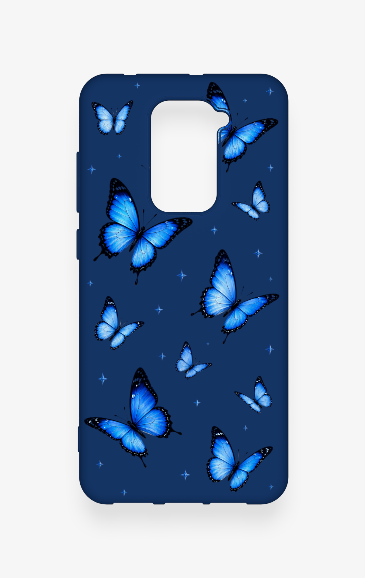 Redmi Note 9 Uyumlu Parlak Mavi Kelebek Desenli Silikon Kılıf