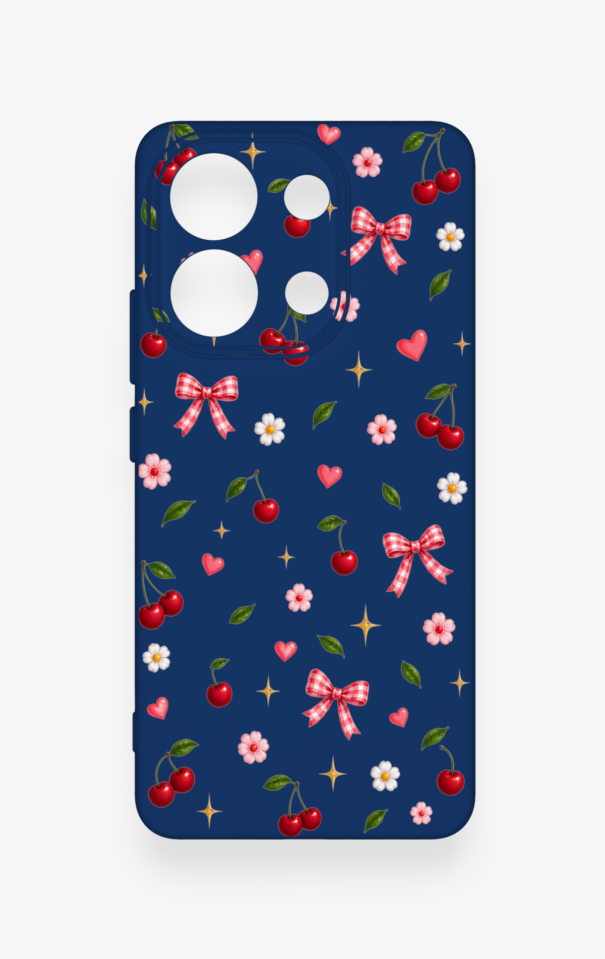 Redmi Note 13 4G Uyumlu Çiçek Kiraz Fiyonk Desenli Silikon Kılıf