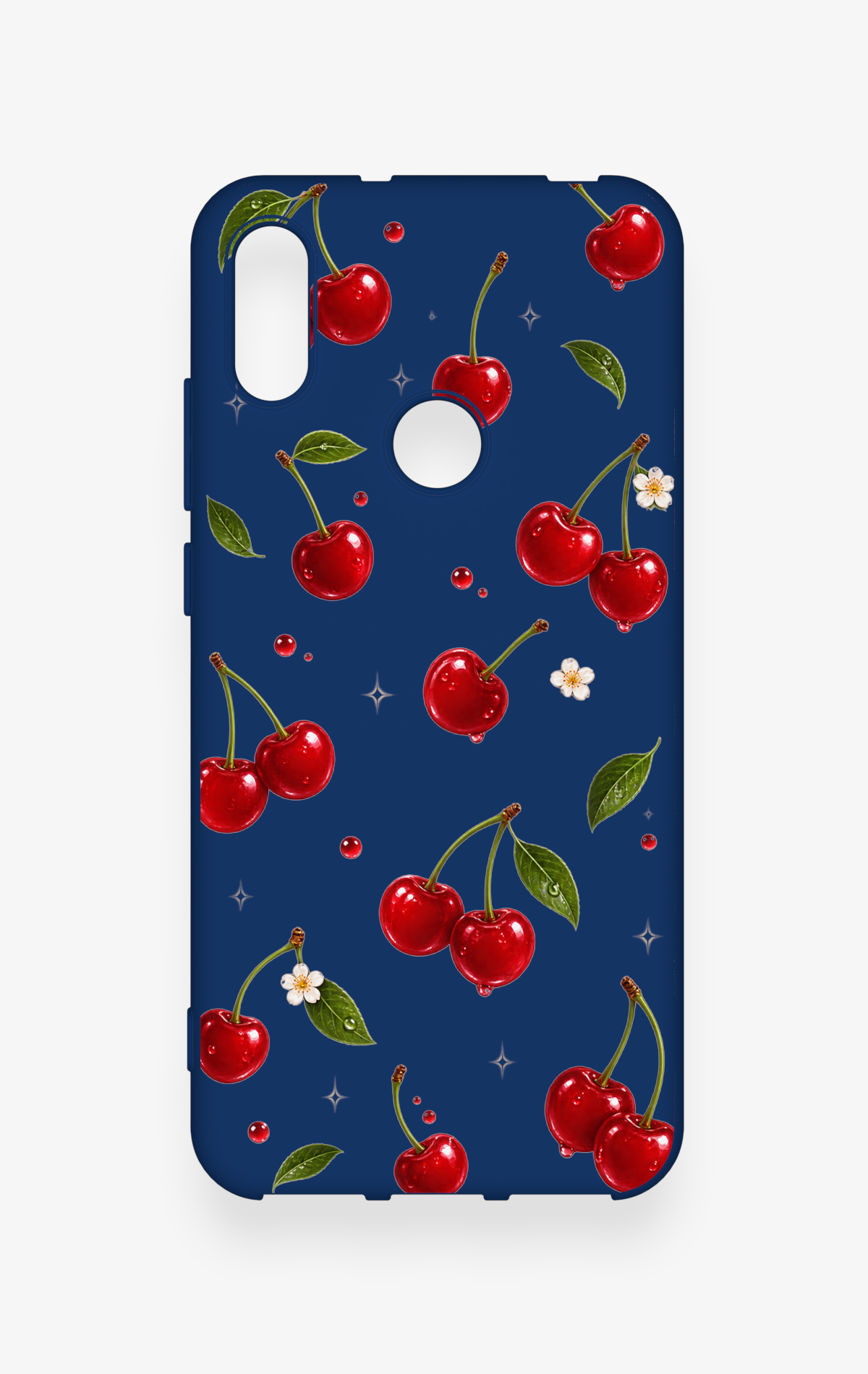 Huawei Y6 2019 Uyumlu Kiraz Papatya Desenli Silikon Kılıf