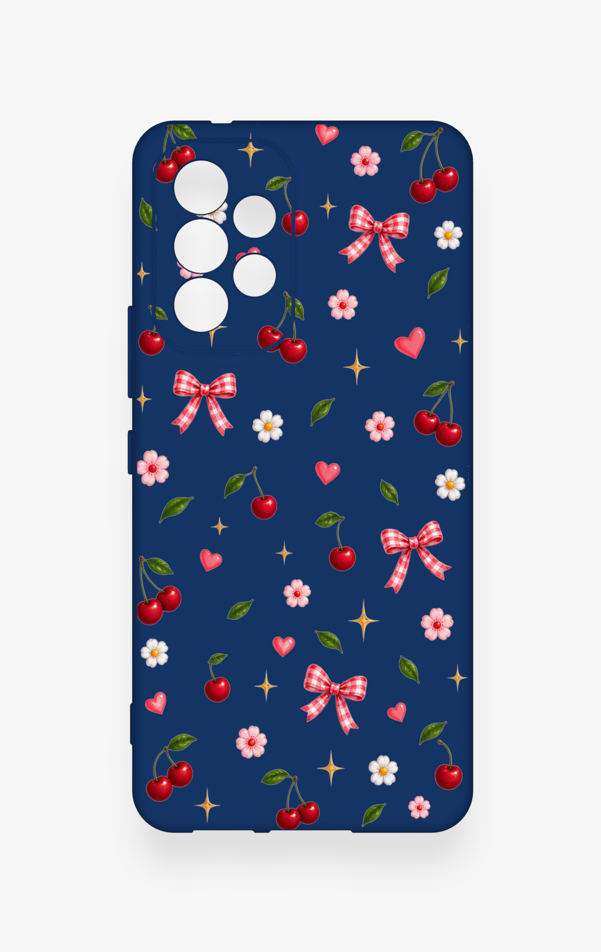 Samsung A53 Uyumlu Çiçek Kiraz Fiyonk Desenli Silikon Kılıf